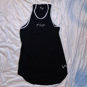 TLF men’s large Black ribbed tank top with white trim and slogan on chest